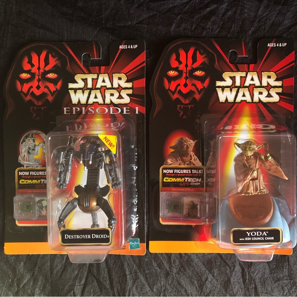 1999 Star Wars Episode 1 Destroyer Droid & Yoda with Chair w Commtech Chip nwt